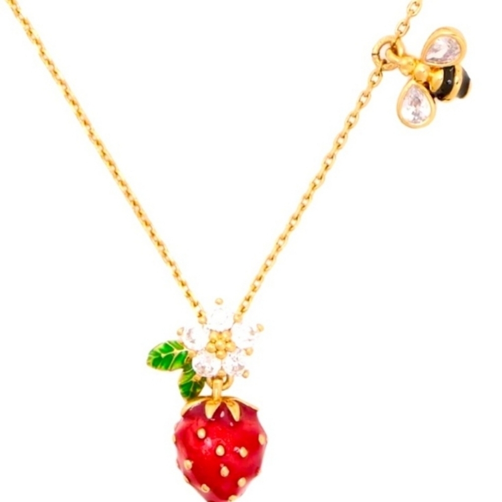 🍓🔹️Kate Spade🔹️ Strawberry Fields Studs novelty studs +Necklace Bundle Set - Picture 6 of 6